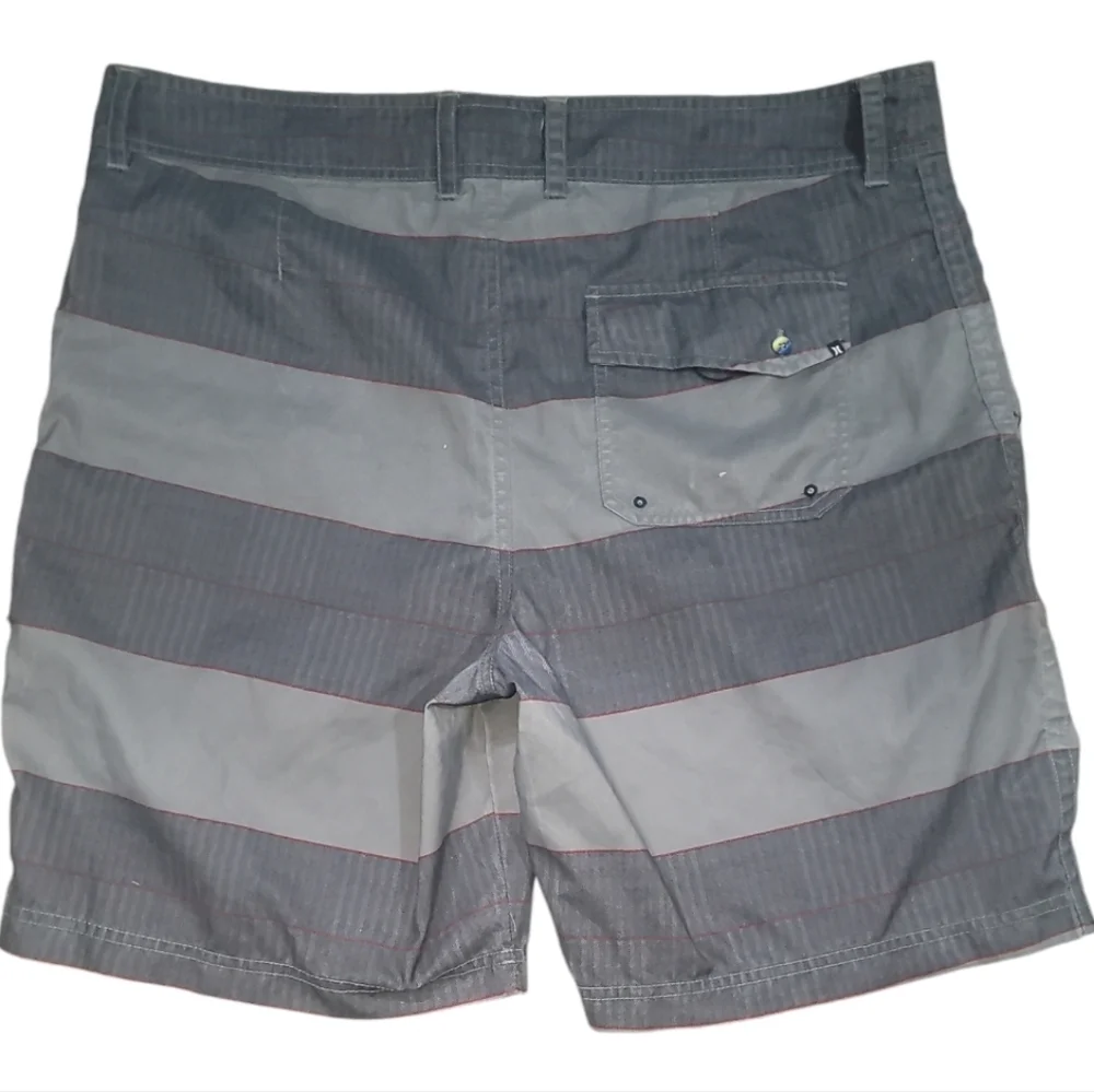 Hurley gray grey striped red hybrid board shorts surf swimming suit xl 38
